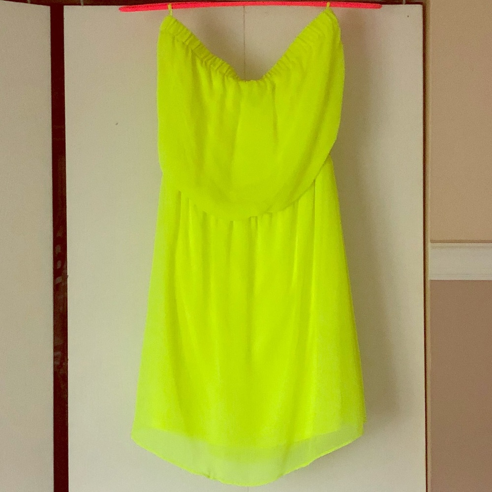 Bright yellow strapless summer dress